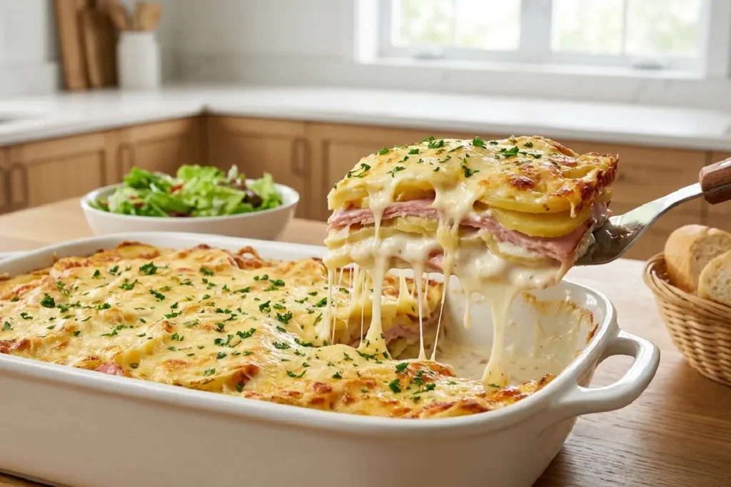 Lasanha de batata com molho branco cremoso gratinada